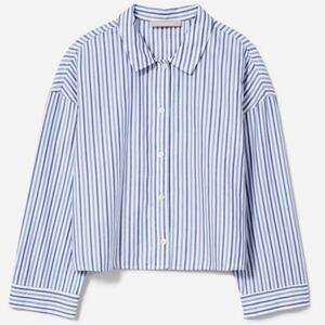 NWT Everlane Women PJ Top Shirt Medium Striped Woven Cotton Boxy White Blue S